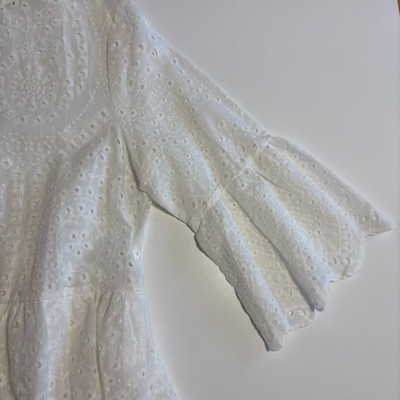Anna-Kaci Womens Eyelet Dress Bell Sleeve Mini Babydoll Dress‎ Size Large Boho - Picture 3 of 9